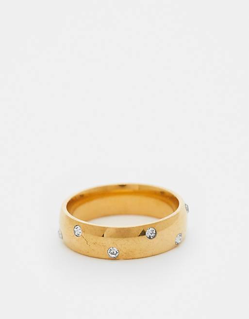 Lost Souls crystal dot band ring in 18ct gold plated stainless steel
