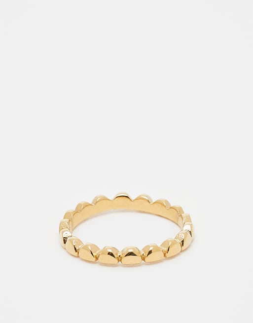 Lost Souls dainty heart band ring with crystal detail in 18ct gold plated stainless steel