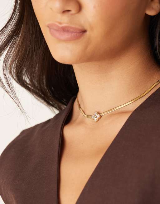 Lost Souls Embellished Clover Pendant Necklace In 18ct Gold Plated Stainless Steel