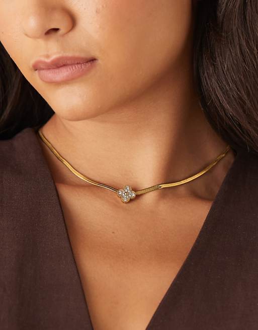 Lost Souls embellished clover pendant necklace in 18ct gold plated stainless steel