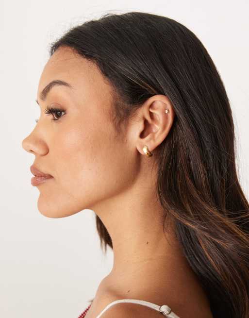 Lost Souls Flat Huggie Hoop Earrings In 18ct Gold Plated Stainless Steel