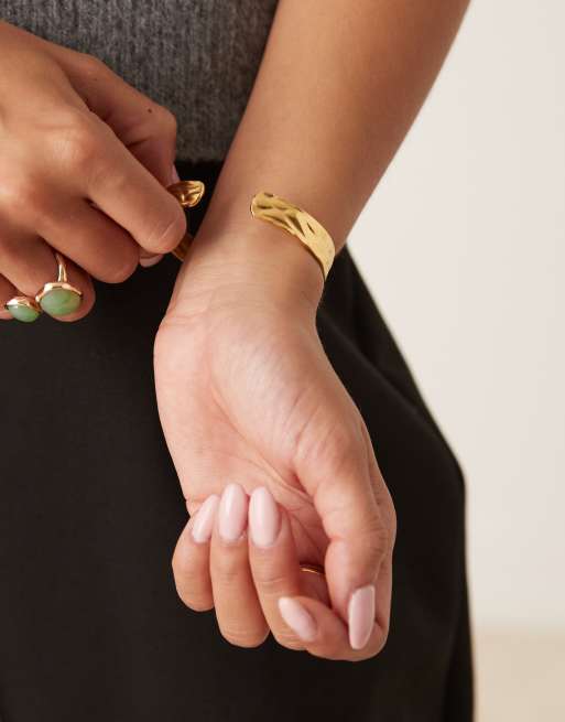 Lost Souls Hammered Cuff Bracelet In 18ct Gold Plated Stainless Steel