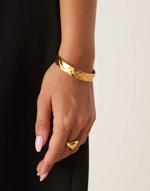 Lost Souls hammered cuff bracelet in 18ct gold plated stainless steel