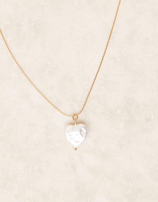Lost Souls Heart Shape Pearl Pendant Necklace In 18ct Gold Plated Stainless Steel