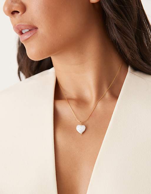 Lost Souls heart shape pearl pendant necklace in 18ct gold plated stainless steel