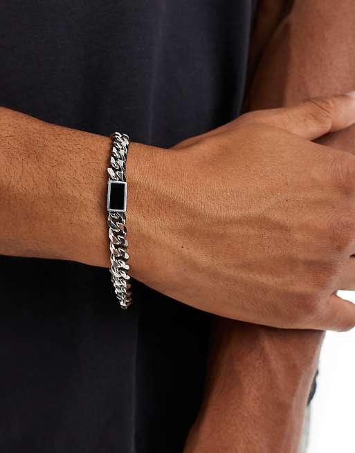 Lost Souls heavy weight bracelet with rectangular resin in stainless steel