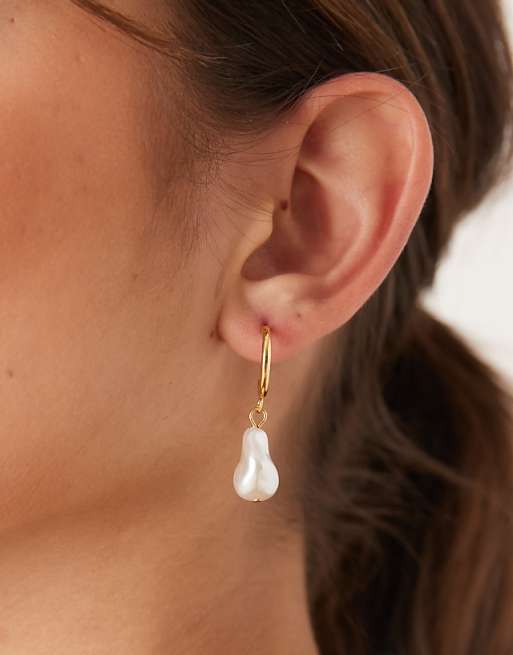 Lost Souls hoop earrings with molten pearl pendant in 18ct gold plated stainless steel