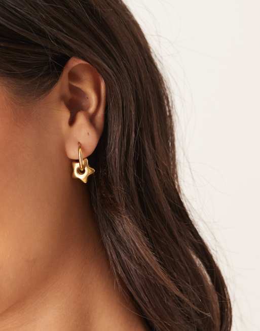 Lost Souls Huggie Hoop Earrings With Star Charms In 18ct Gold Plated Stainless Steel