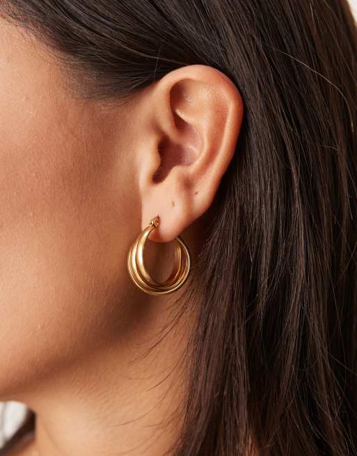 Lost Souls Layered Hoop Earrings In 18ct Gold Plated Stainless Steel