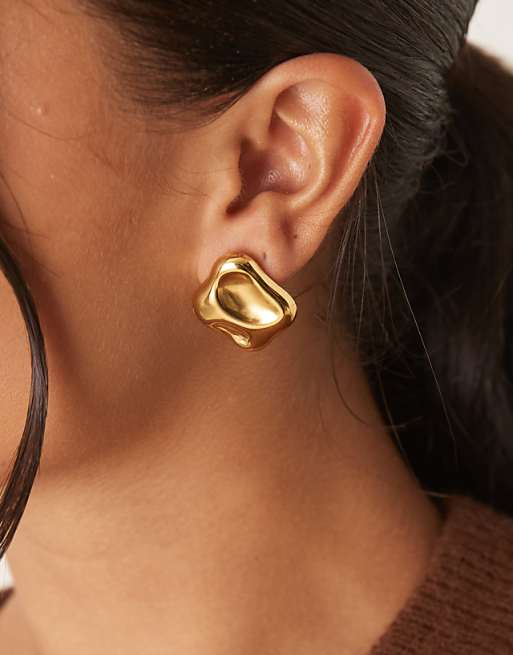 Lost Souls molten square stud earrings in 18ct gold plated stainless steel