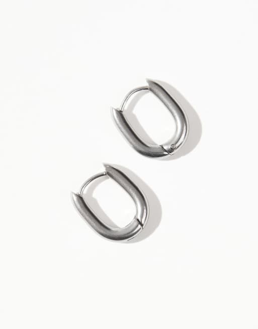 Lost Souls Oval Huggie Earrings In Stainless Steel