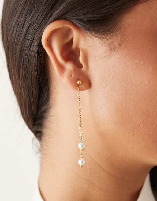 Lost Souls Pearl Drop Earrings In 18ct Gold Plated Stainless Steel