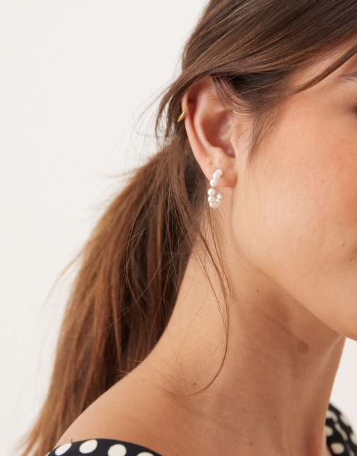 Lost Souls Pearl Hoop Earrings In 18ct Gold Plated Stainless Steel