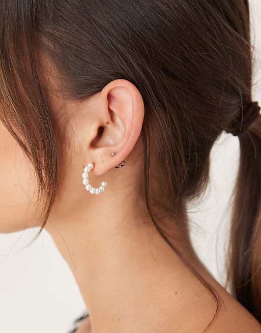 Lost Souls pearl hoop earrings in 18ct gold plated stainless steel