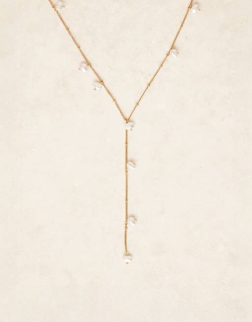 Lost Souls Pearl Lariat Necklace In 18ct Gold Plated Stainless Steel