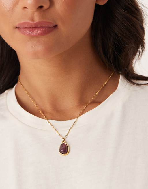 Lost Souls purple stone pendant necklace in 18ct gold plated stainless steel