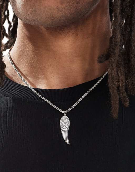 Lost Souls rope necklace with wing pendant in stainless steel