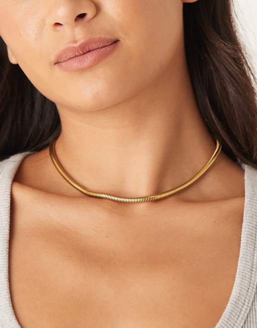 Lost Souls rounded snake chain necklace in 18ct gold plated stainless steel