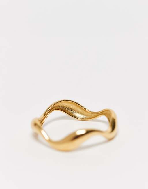 Lost Souls Stainless Steel 18ct Gold Plated Wavy Band Ring