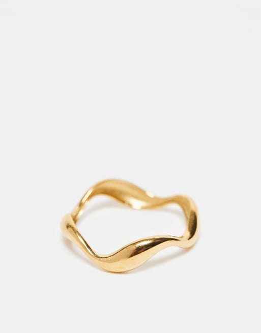 Lost Souls stainless steel 18ct gold plated wavy band ring