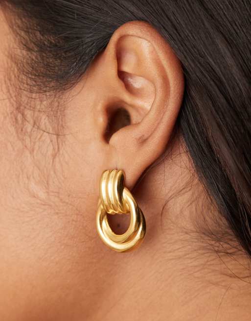 Lost Souls Statement Doorknocker Stud Earrings In 18ct Gold Plated Stainless Steel