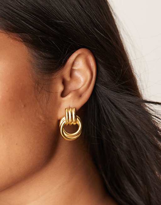 Lost Souls statement doorknocker stud earrings in 18ct gold plated stainless steel
