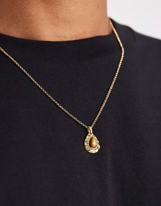 Lost Sous tear drop tiger eye pendant necklace in 18k gold plated
