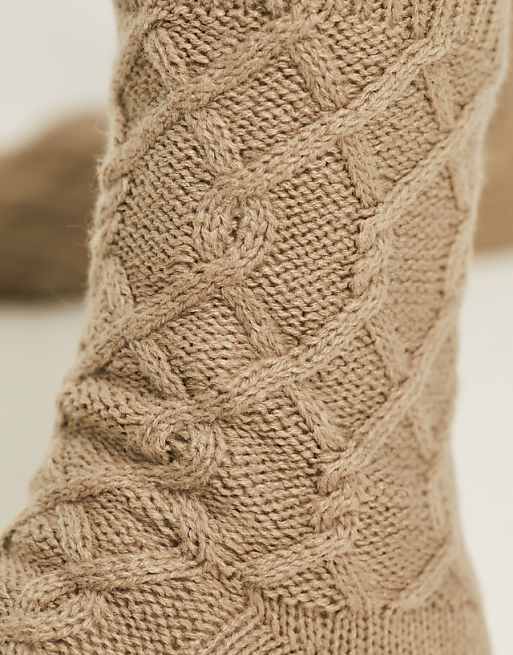 Loungeable Cosy Cable Knit Slipper Sock In Beige