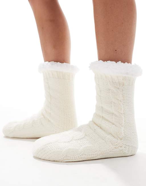 Loungeable Cosy Chenille Slipper Sock In Cream