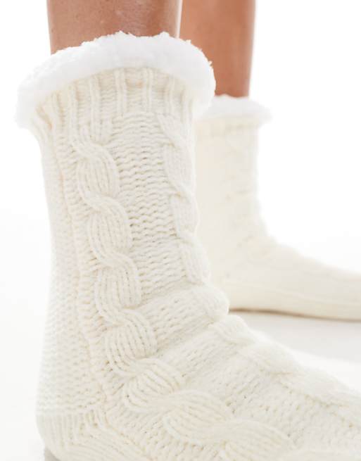 Loungeable Cosy Chenille Slipper Sock In Cream