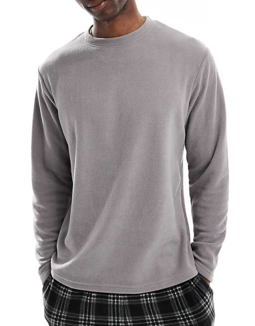 Loungeable Fleece Check Trouser Pyjama Set In Grey