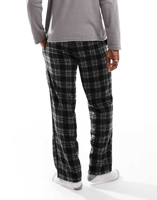 Loungeable Fleece Check Trouser Pyjama Set In Grey