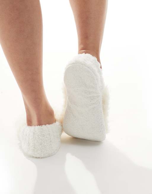 Loungeable Fluffy Faux Mongolian Slipper Sock In Cream