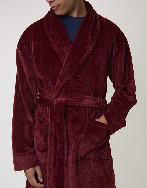 Loungeable Men's Robes Waffle Cut Fleece Shawl Collar Robe In Burgundy