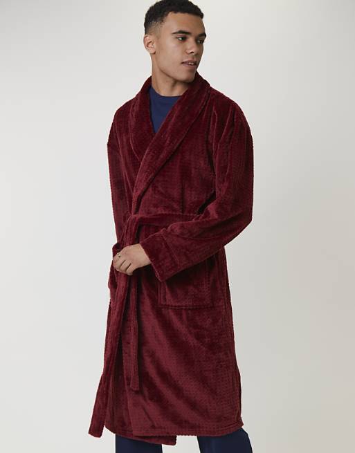 Loungeable Men's Robes Waffle Cut Fleece Shawl Collar Robe In Burgundy