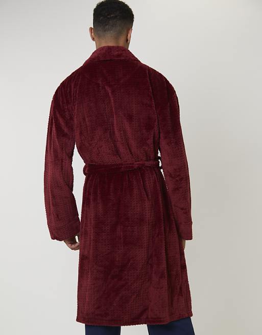 Loungeable Men's Robes Waffle Cut Fleece Shawl Collar Robe In Burgundy