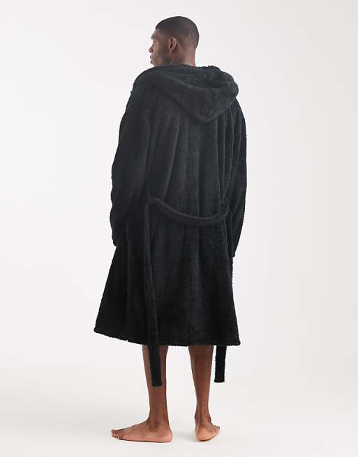Loungeable Mens Sherpa Hooded Robe In Black