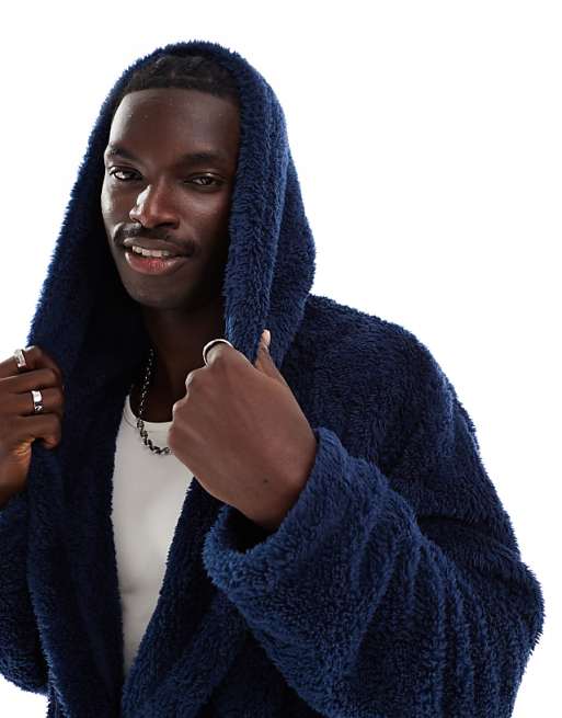 Loungeable Sherpa Hooded Robe In Navy