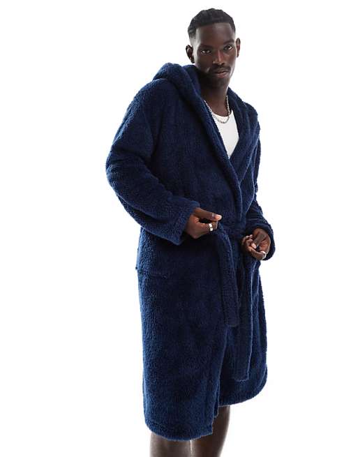 Loungeable sherpa hooded robe in Navy