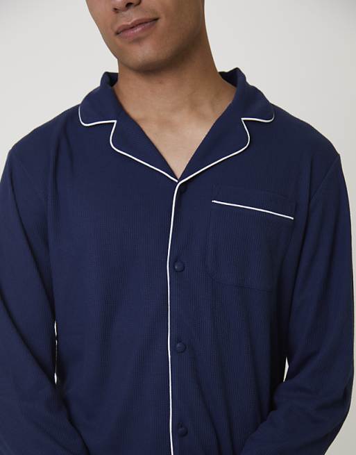Loungeable Traditional Waffle Pyjamas In Navy