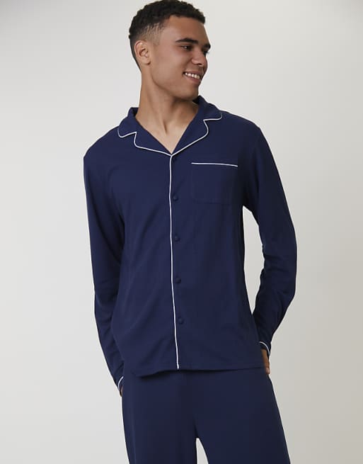 Loungeable Traditional Waffle Pyjamas In Navy