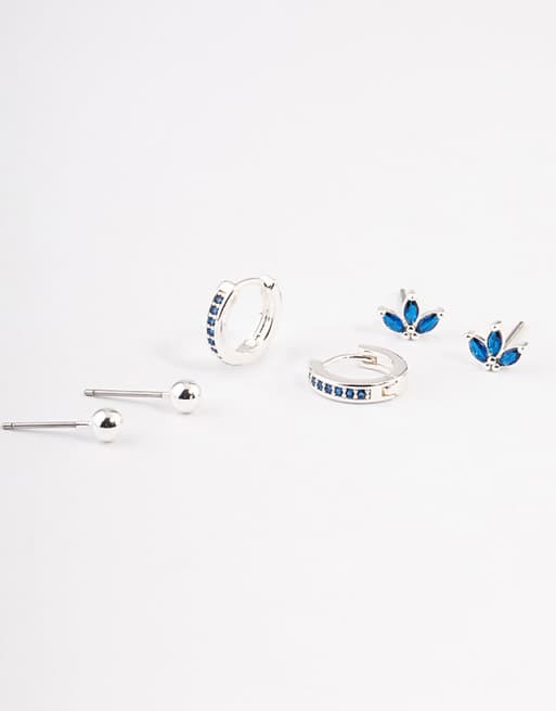 Lovisa Silver plated brass cubic zirconia marquise stud & huggie earrings pack in multicolor
