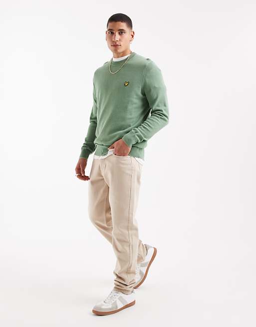 Lyle & Scott Mid Knits Cotton Crew Neck Jumper In X576 Smoke Green