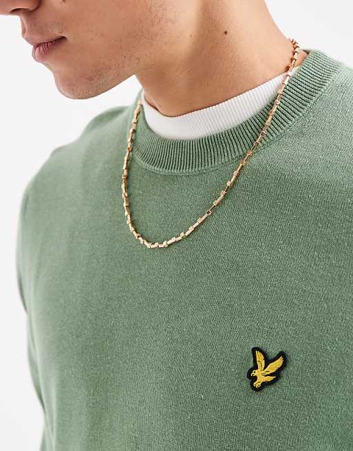 Lyle & Scott Mid Knits Cotton Crew Neck Jumper In X576 Smoke Green
