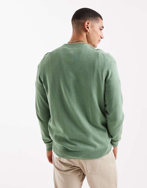 Lyle & Scott Mid Knits Cotton Crew Neck Jumper In X576 Smoke Green