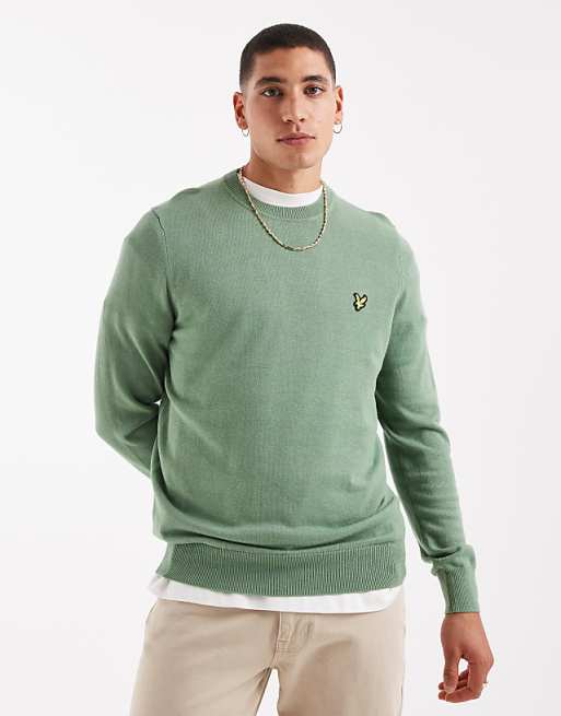 Lyle & Scott Mid knits cotton crew neck jumper in x576 smoke green