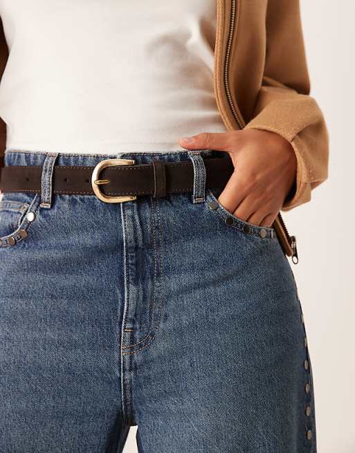 Mango classic leather belt in brown