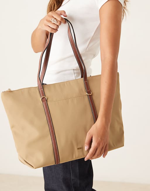 Mango Classic Tote Bag With Contrast Handles In Tan