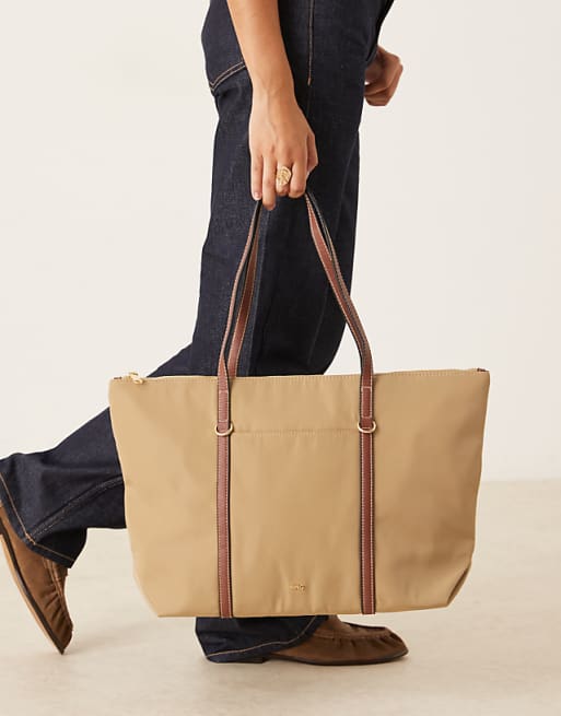 Mango classic tote bag with contrast handles in tan