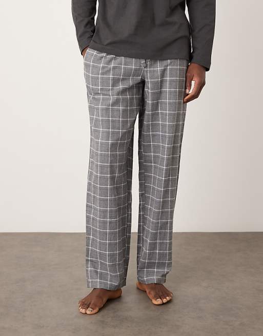 Mango Cotton Mix Pyjama Set In Grey Check